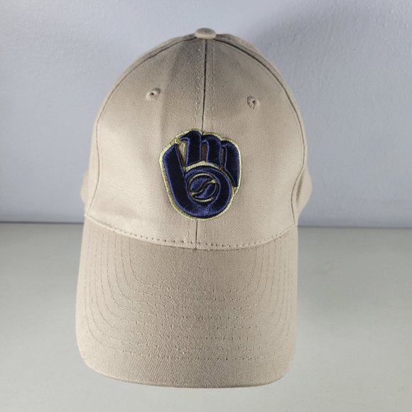 Milwaukee Brewers Baseball Hat Retro Logo - Tan with Roadrunner Strapback - Picture 1 of 5